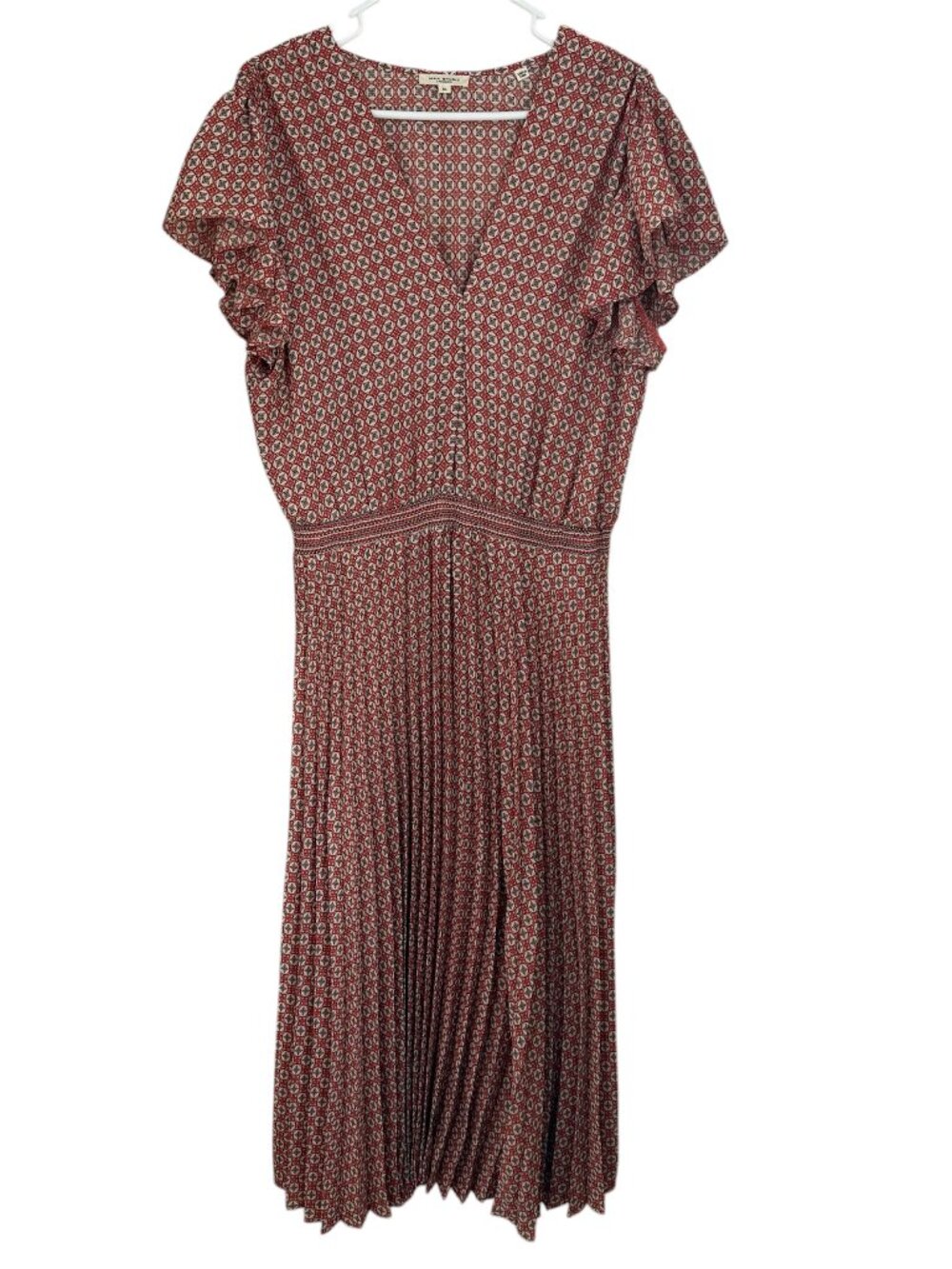 Max Studio Floral Pleated Midi Dress XL Smocked Waist Flutter Sleeve Cottagecore